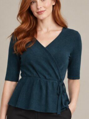House of Bruar 100% Cashmere Ballet Wrap Sweater Emerald Green Ruffle Munrospun